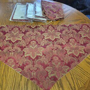 Croscill Bellissima Red‎ Gold Ascot Curtain Valance Embroidered Tassel Brocade
